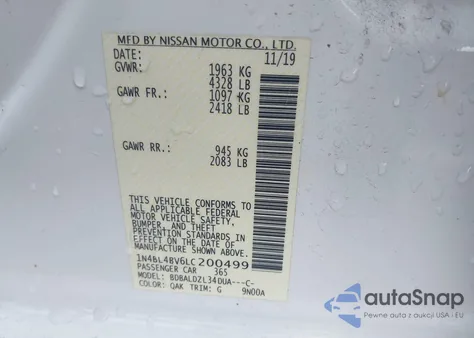 2020 Nissan Altima S Fwd from USA, damaged, VIN 1N4BL4BV6LC200499
